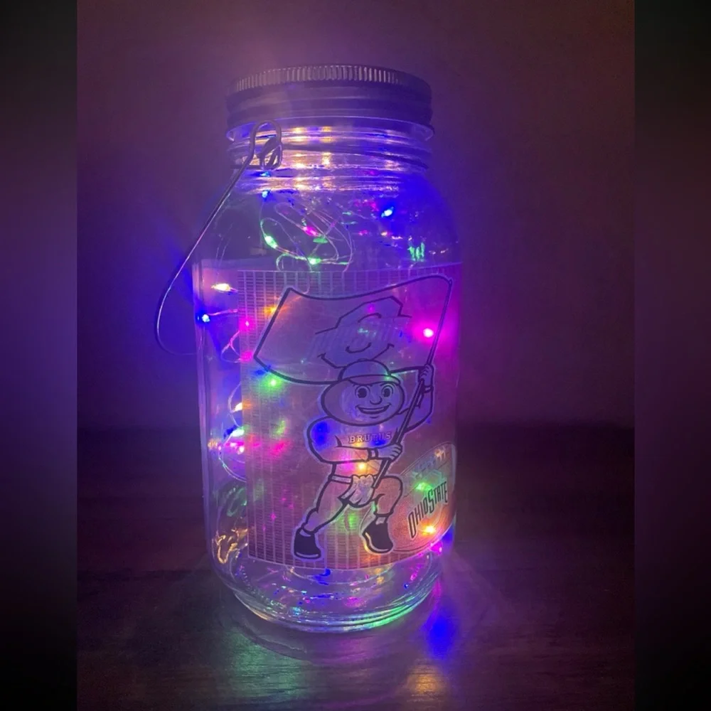 Ohio State Buckeyes Glass Light-Up Mason Jar with Handle
